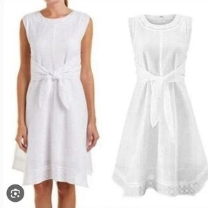 Cabi White Sleeveless Dress with Cotton Lace Detail - Size 10
